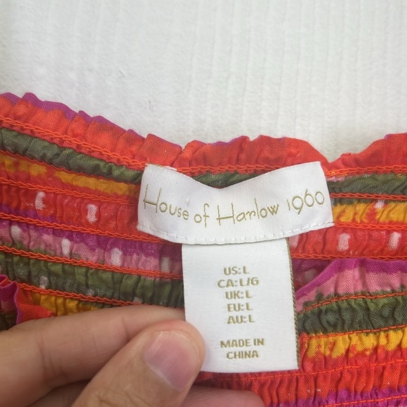 House Of Harlow 1960 - Tropical Fruit Colorful Stripes And Design Maxi Dress LG - Picture 9 of 12